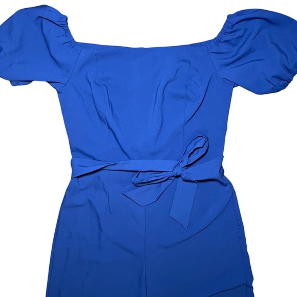 Lilly Pulitzer Off Shoulder Jumpsuit Belted Wide Leg Blue Size 4 - Picture 3 of 4